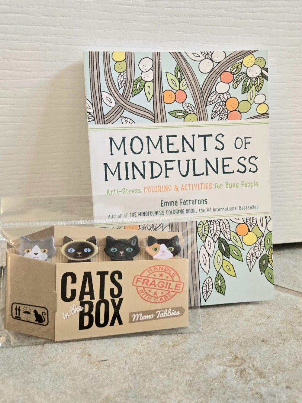 NEW coloring book moments of mindfulness and kitty cat sticky tabs